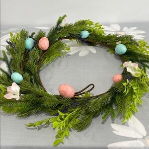 Two Decorative Easter Spring Greenery Garlands with Pastel Pink and Blue Accents